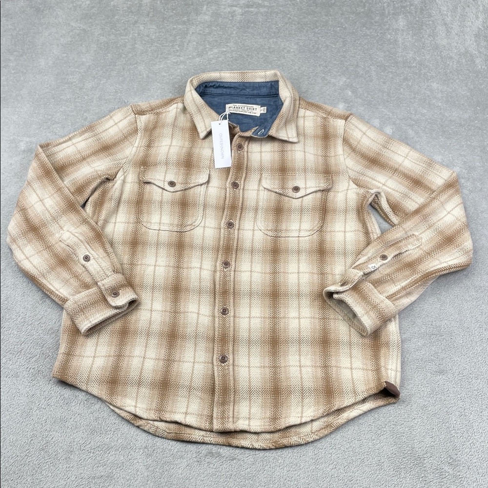 NEW Outerknown S Men's Tan Plaid Casual Button Down‎ Shirt